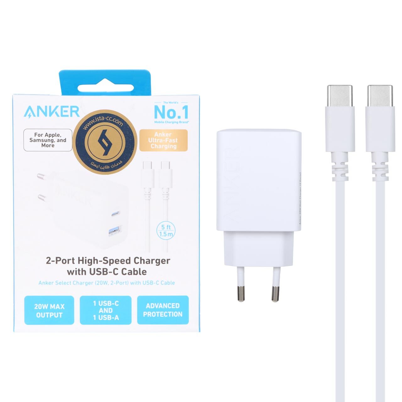  شارژر دیواری 20 وات انکر مدل B2348 به همراه کابل USB-C 