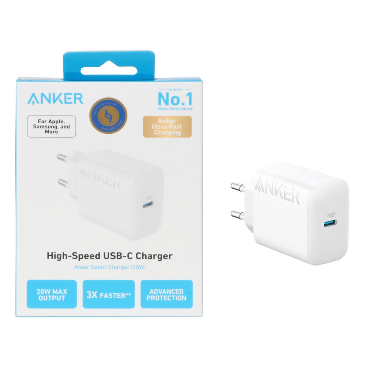  شارژر دیواری فست تک پورت ANKER مدل A2347 با توان 20W و تکنولوژی IQ3 - سفید (گارانتی 18ماهه حافظه طلایی ایستا) 