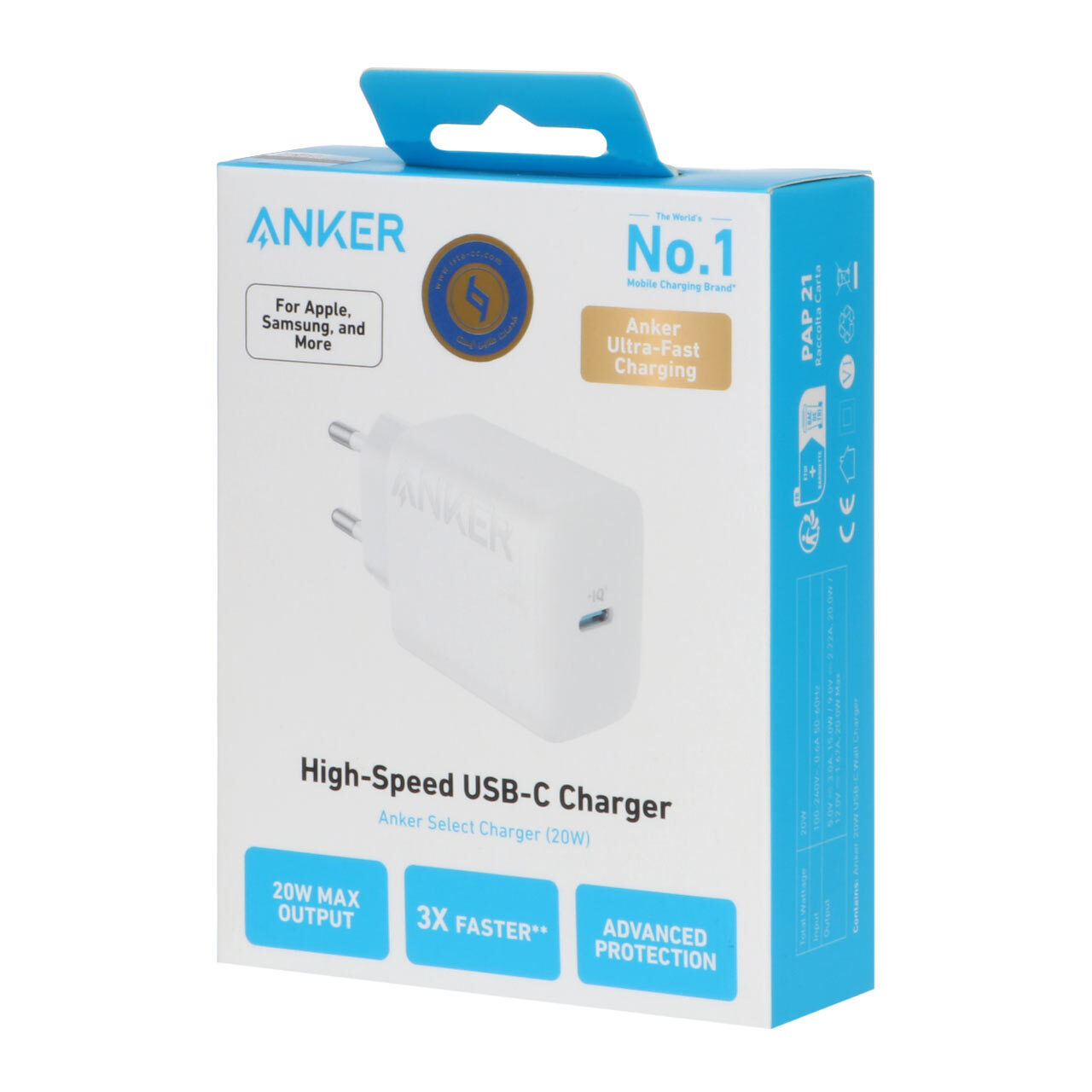  شارژر دیواری فست تک پورت ANKER مدل A2347 با توان 20W و تکنولوژی IQ3 